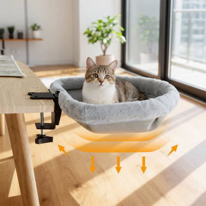 Space-Saving Cat Desk Bed – One-Click Folding Semi-Circular Hammock Perch with Sunken Design for Comfortable Home and Office Lounging