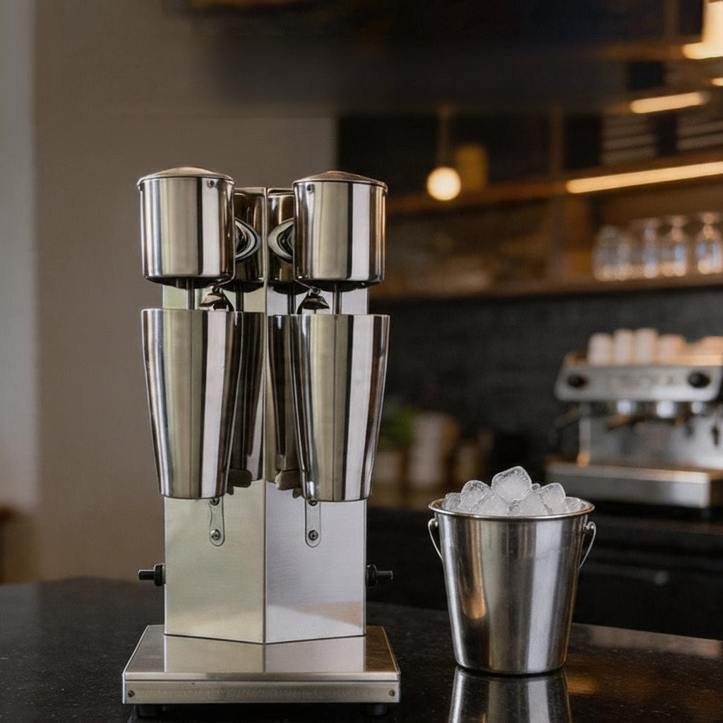 Double-Head Stainless Steel Milkshake Machine – Powerful Drink Mixer for Milk Foam, Smoothies, Bubble Tea and Café-Style Beverages at Home