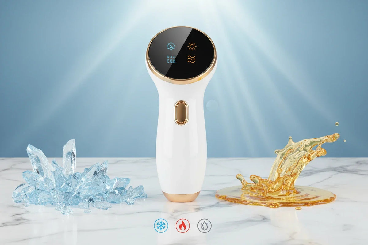 Hot Cold Facial Beauty Device – Rechargeable Red Blue Light Massager with Cooling and Warming Modes for Portable At-Home Skin Care