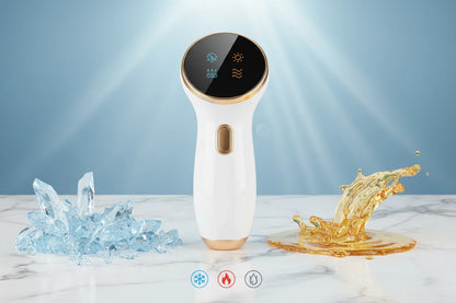 Hot Cold Facial Beauty Device – Rechargeable Red Blue Light Massager with Cooling and Warming Modes for Portable At-Home Skin Care