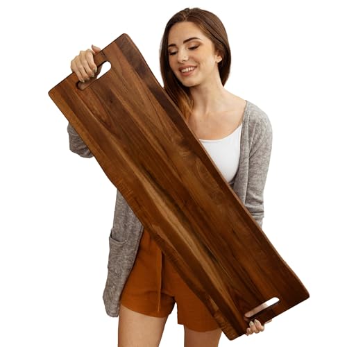 Extra-Long Wooden Serving Board – Durable Handled Charcuterie and Cutting Platter for Cheese, Appetizers, Parties, Entertaining and Stylish Kitchen Display