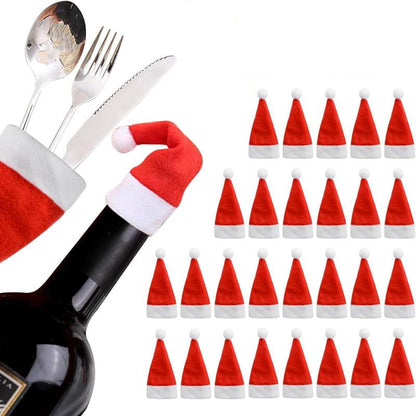 Christmas Tableware Cutlery Bag Set – 1–30PCS Santa Hat Knife & Fork Holders for Holiday Dinner Decor, Festive Table Settings, and Party Ornaments