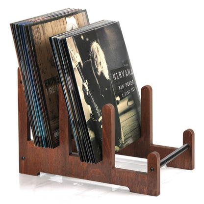 Portable Wooden Vinyl Record Holder – Large Capacity Display Stand for LP Albums, CDs, Magazines and Space-Saving Media Organization