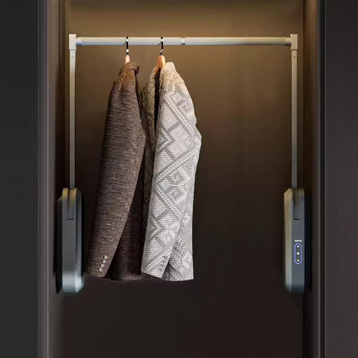 Electric Wardrobe Lift Hanger – LED Touch Sensor Closet Rail with Remote Control for Easy High Cabinet Clothing Access