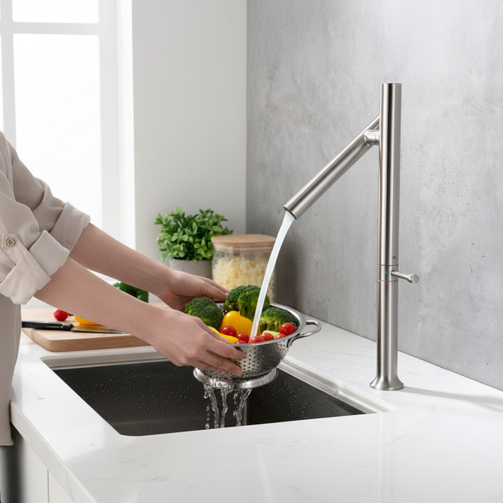 Stainless Steel Kitchen Faucet – Folding 360° Rotating Hot and Cold Mixer Tap with Ceramic Valve for Modern Sink Upgrades
