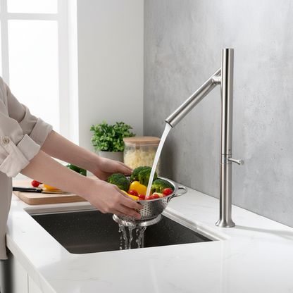 Stainless Steel Kitchen Faucet – Folding 360° Rotating Hot and Cold Mixer Tap with Ceramic Valve for Modern Sink Upgrades