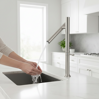 Stainless Steel Kitchen Faucet – Folding 360° Rotating Hot and Cold Mixer Tap with Ceramic Valve for Modern Sink Upgrades