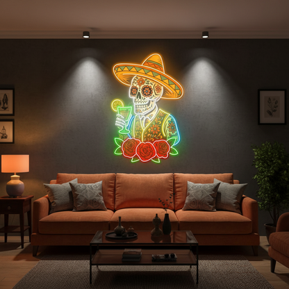 Mexican Skeleton Cocktail Neon Sign – Tequila Lounge and Bar Wall Decor for Martini Lovers, Parties and Bold Southwestern Nightlife Ambience