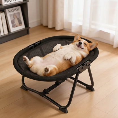 Foldable Elevated Pet Bed – Portable Breathable Mesh Cat and Dog Chair with Soft Flannel Cushion for Garden Outdoor and Travel