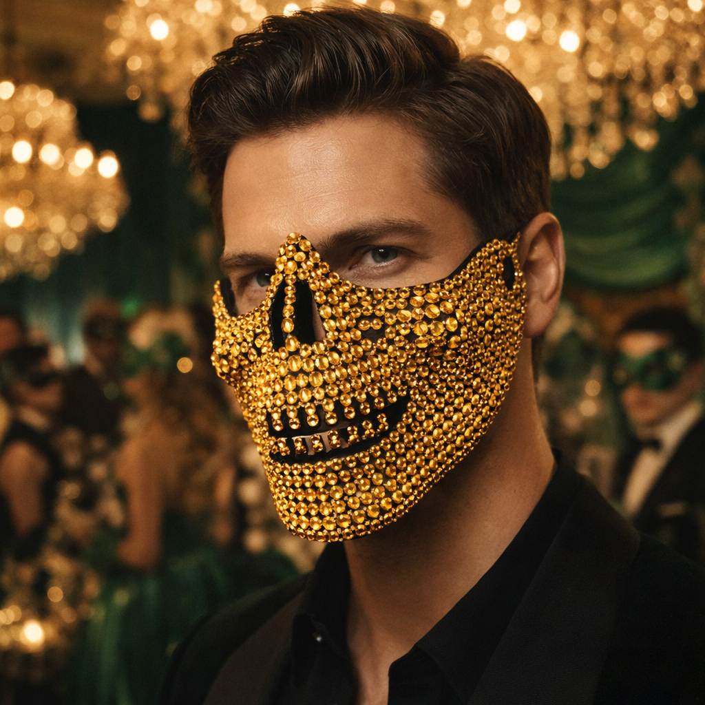 Rhinestone Cat Masquerade Mask – Full Crystal Feline Half-Face Costume for Halloween, Prom, Weddings, Themed Parties and Glamorous Photo Looks