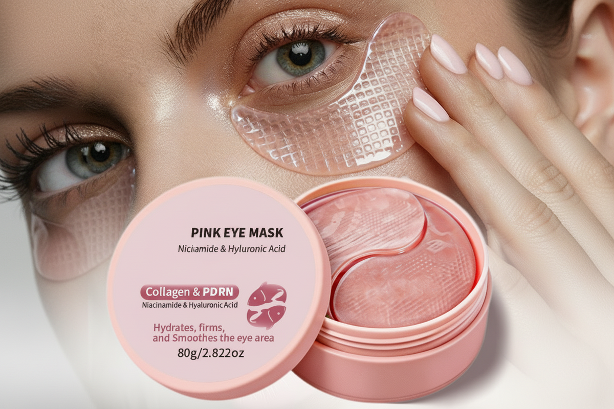 Pink Under-Eye Collagen Masks – Slip-Resistant Eye Patches for Dark Circles and Puffiness, Hydrating Skincare for a Youthful-Looking Eye Area