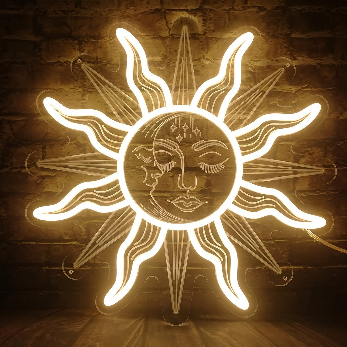 Bohemian Sun and Moon Neon Sign – Retro LED Wall Light with Burning Sunflower Design for Bedrooms, Living Rooms and Artistic Home Decor