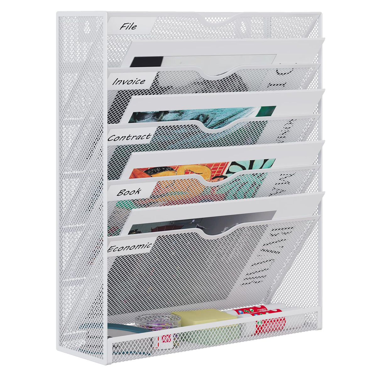 Mesh File Organizer - 5-Tier Steel Desktop and Wall Mount Document Holder for Letters, Mail and Files