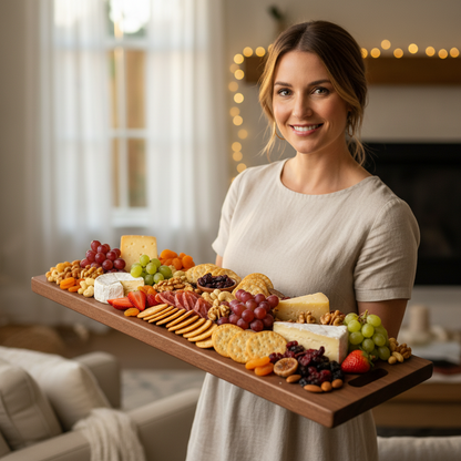 Extra-Long Wooden Serving Board – Durable Handled Charcuterie and Cutting Platter for Cheese, Appetizers, Parties, Entertaining and Stylish Kitchen Display