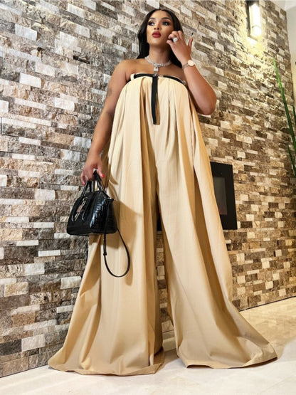 Casual Slash Neck  Women’s Wide Leg Jumpsuit – Bodysuit with Sash Belt, Loose Fit Outdoor Fashion Outfit for Daily Wear