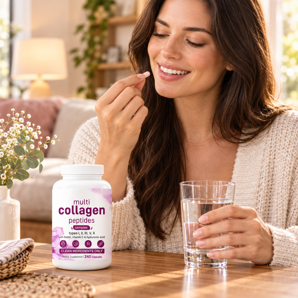 Multi Collagen Peptides Capsules – 240-Count Types I, II, III, V and X with Biotin, Vitamin C and Hyaluronic Acid