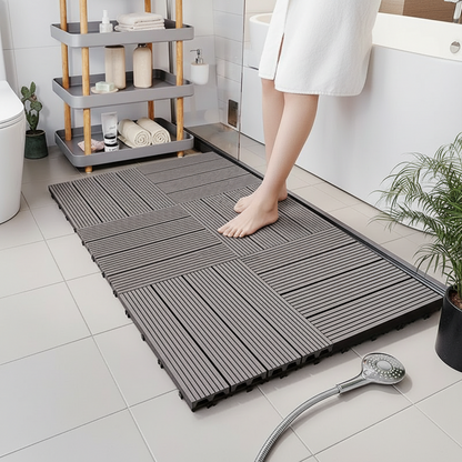 Raised Wood-Look Floor Mat – Moisture-Proof Anti-Fall Splicing Pad for Elderly and Pregnant Users with Safer Bathroom or Home Footing