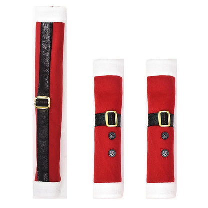 Christmas Handle Cover Set – Linen Embroidered Refrigerator and Microwave Door Protectors for Holiday Kitchen Decorations