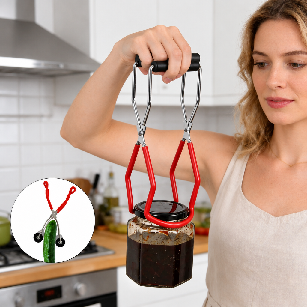 Stainless Steel Canning Jar Lifter – Grip Handle Tongs for Safely Handling Hot Mason Jars, Glass Containers and Home Preserving Projects