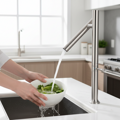 Stainless Steel Kitchen Faucet – Folding 360° Rotating Hot and Cold Mixer Tap with Ceramic Valve for Modern Sink Upgrades