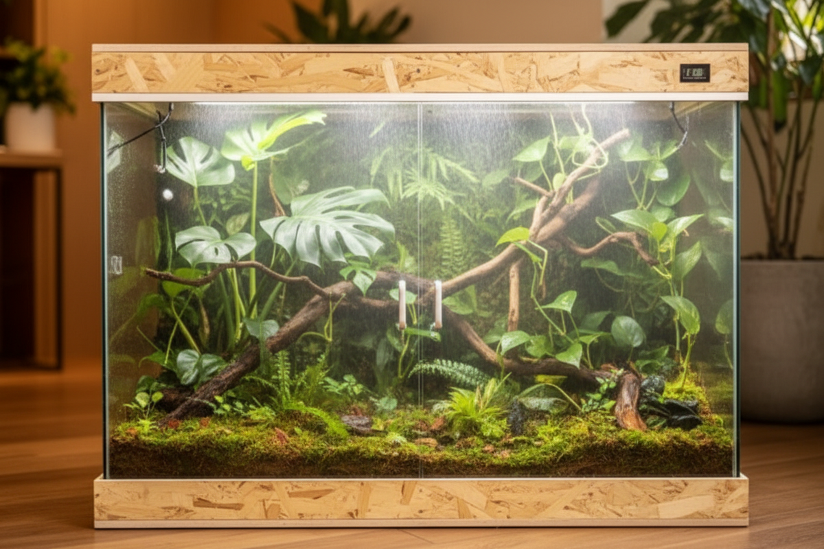 Reptile Terrarium with Rain System – Glass Heated Vivarium and Climbing Enclosure for Chameleons, Lizards, Sugar Gliders and Exotic Pets