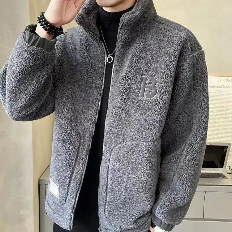Men’s Thick Faux Wool Jacket – Cashmere Cotton Winter Coat for Casual Sportswear, Warm Daily Outfits, Holiday Season Fashion, Christmas Sale Style