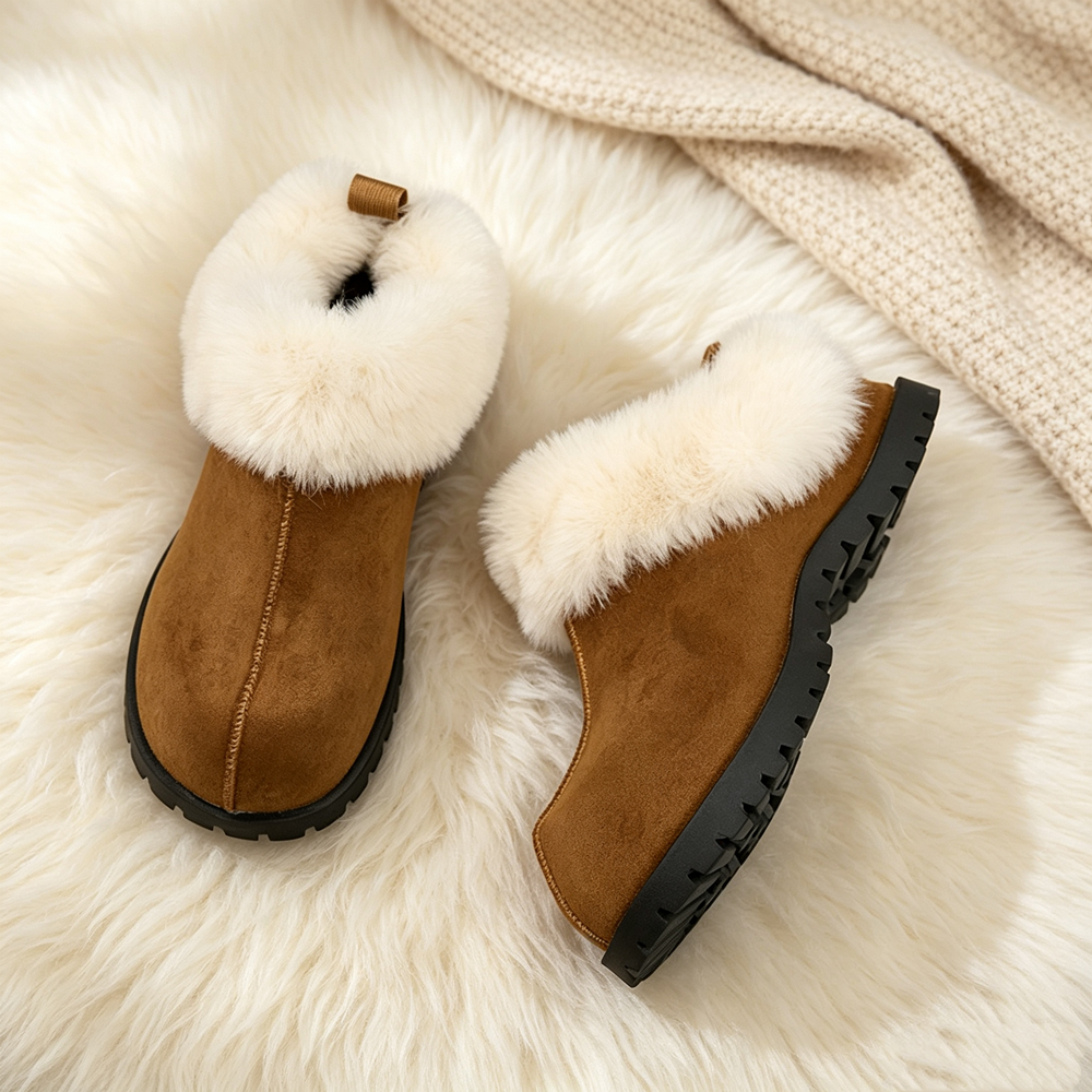 Women's Plush Platform Slippers – 2026 Autumn Winter Flannel Closed Toe Shoes with Warm Lining, Non Slip Sole and Retro Style