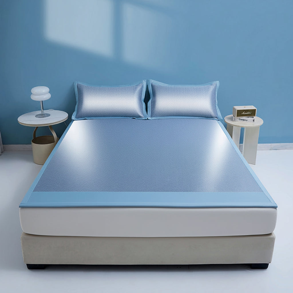 Cooling Ice Silk Mattress Pad – Carbon Fiber Summer Bed Mat with Wide Edging and Pillowcase for Cool, Comfortable Nighttime Sleep