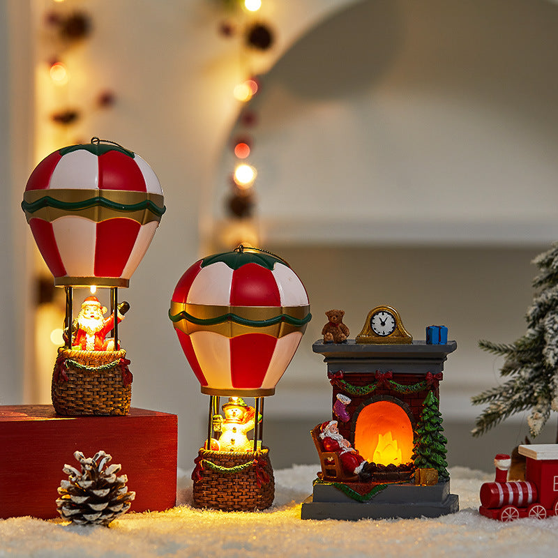 Santa & Snowman Hot Air Balloon Ornament – LED Glowing Christmas Decoration for Bedroom, Tabletop & Festive New Year Home Décor
