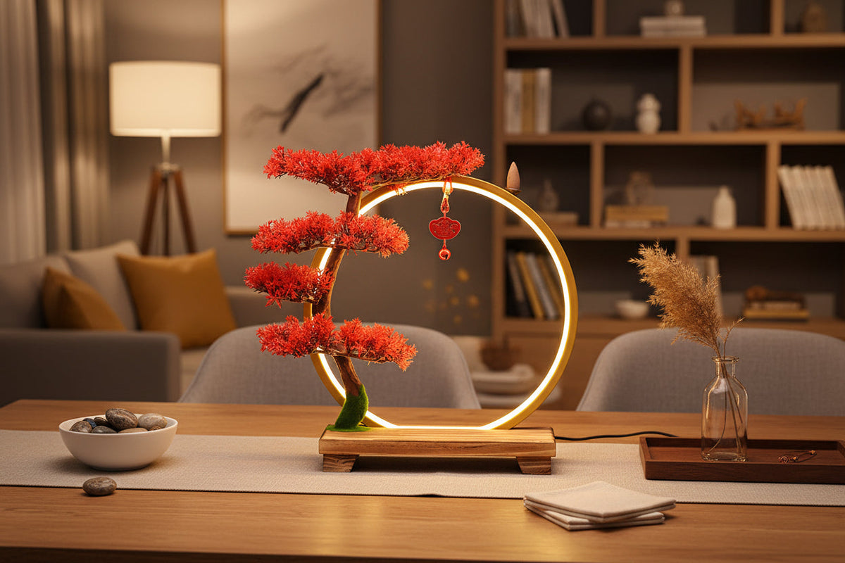 Chinese Zen LED Incense Ornament – Warm Light Ring Lamp with Backflow Display for Relaxing Atmosphere & Unique Home Decor
