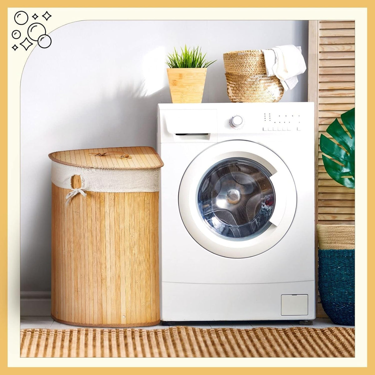 Bamboo Woven Laundry Basket with Lid – Large Foldable Dirty Clothes Hamper for Home Storage