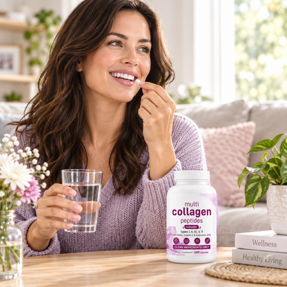 Multi Collagen Peptides Capsules – 240-Count Types I, II, III, V and X with Biotin, Vitamin C and Hyaluronic Acid