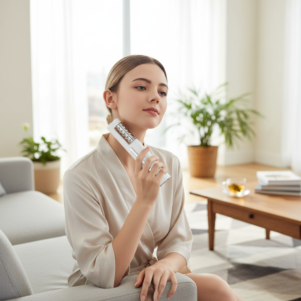 Heated EMS Facial Rolling Massager– 360° Rotating Firming Massager for Face Contours, Smoother-Looking Skin and Relaxing At-Home Beauty Routines