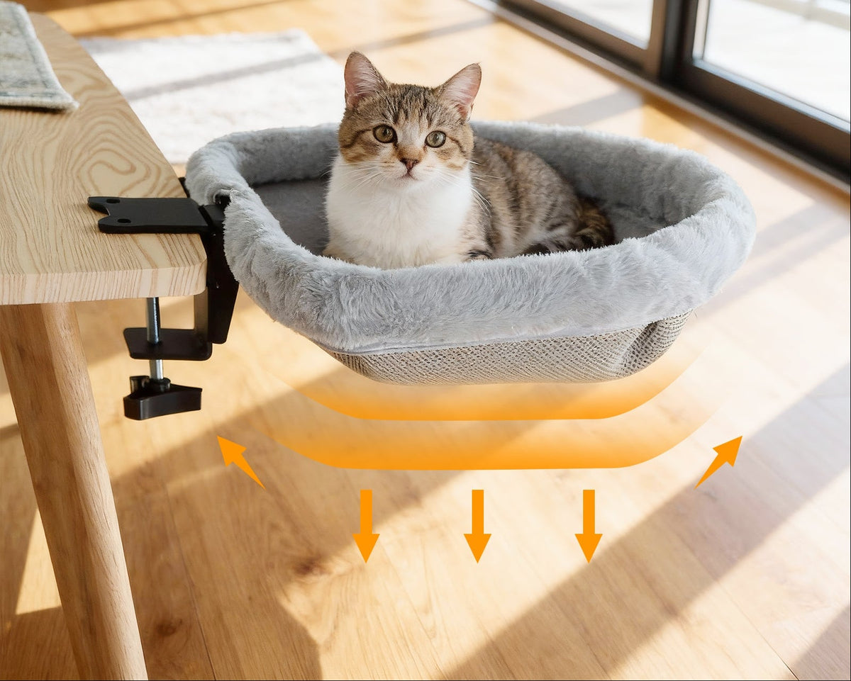 Space-Saving Cat Desk Bed – One-Click Folding Semi-Circular Hammock Perch with Sunken Design for Comfortable Home and Office Lounging