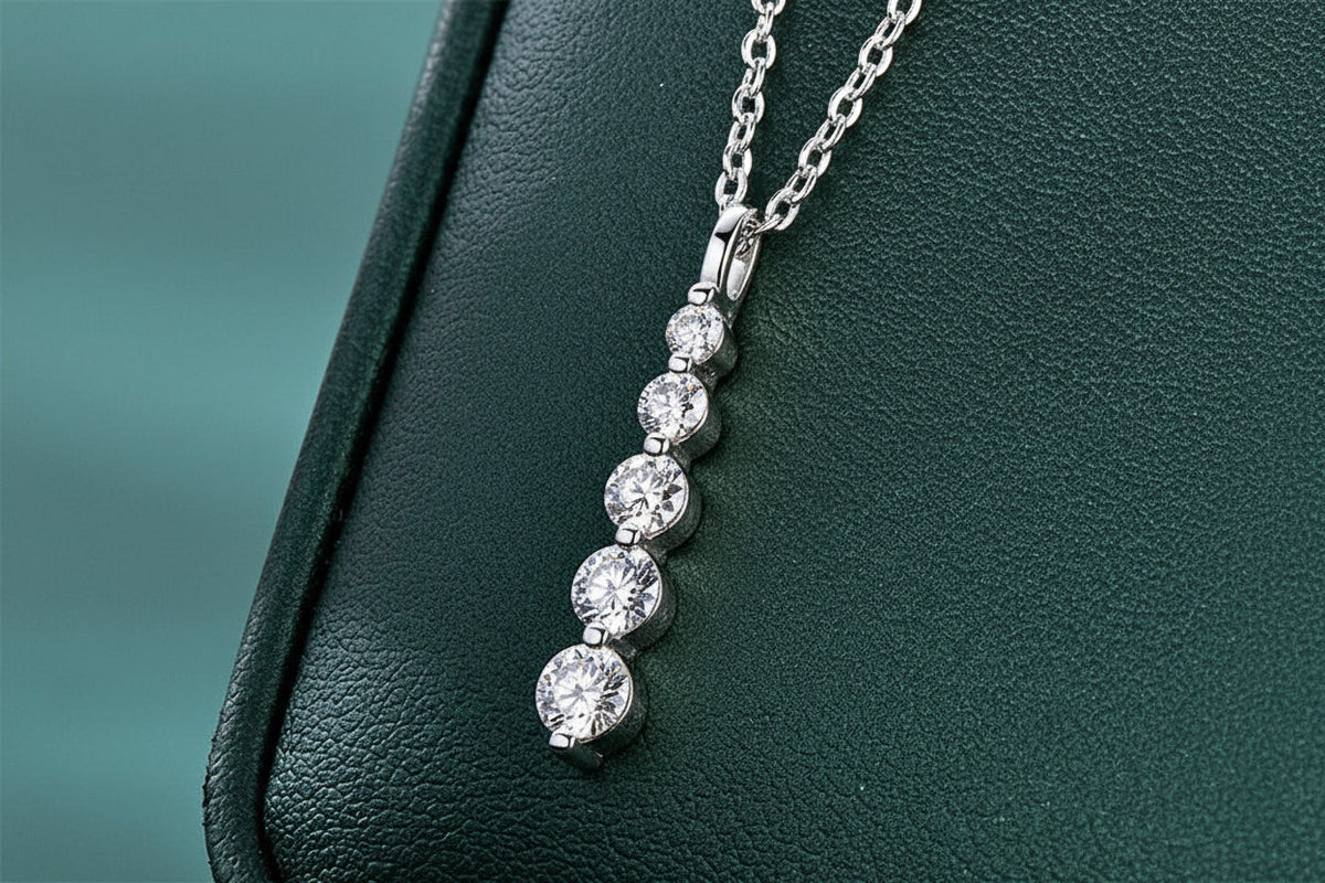 Five-Stone Moissanite Drop Necklace – Brilliant 14K Gold-Filled Long Pendant for Women, Wedding Jewelry, Romantic Gifts and Sophisticated Evening Styling