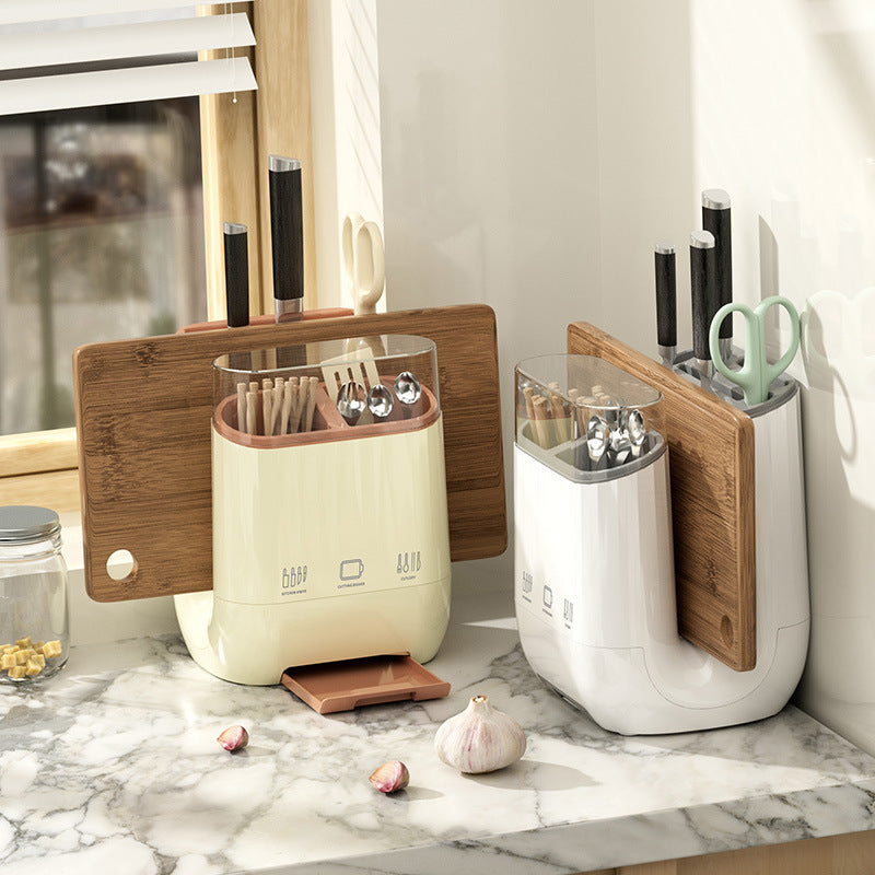 Countertop Knife and Cutting Board Organizer – Drainable Kitchen Storage Rack with Chopstick Holder for Neat, Space-Saving Utensil and Board Organization