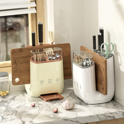 Countertop Knife and Cutting Board Organizer – Drainable Kitchen Storage Rack with Chopstick Holder for Neat, Space-Saving Utensil and Board Organization