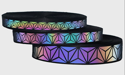 Rainbow Reflective Webbing Tape – High-Visibility Nylon Geometric Sewing Trim for Clothing, Bags, Costumes and Creative Safety Accent Projects