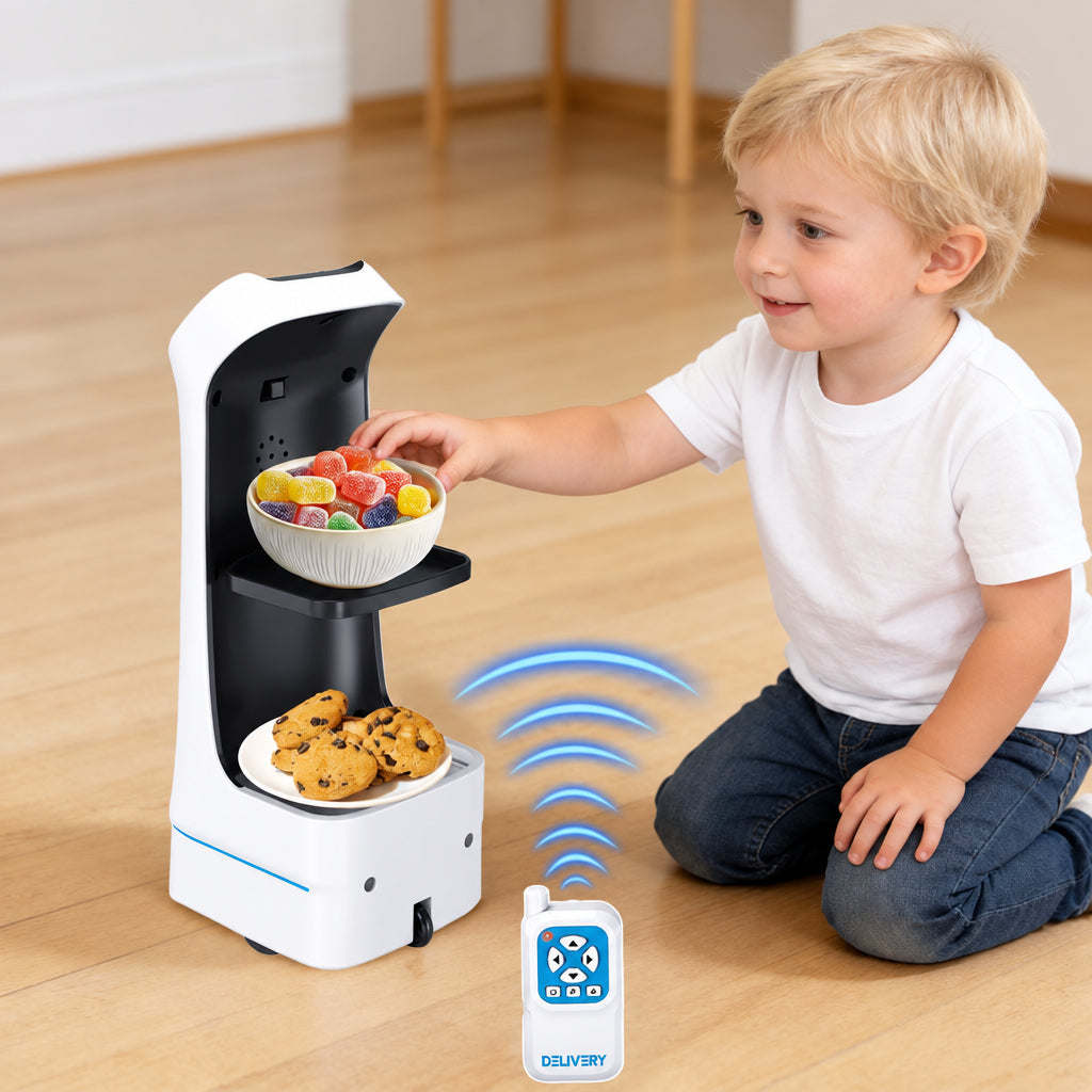 Remote-Controlled Food Delivery Robot Toy – Electric Transport Car for Carrying Small Items, Interactive Games and Funny Birthday Surprise Gifts