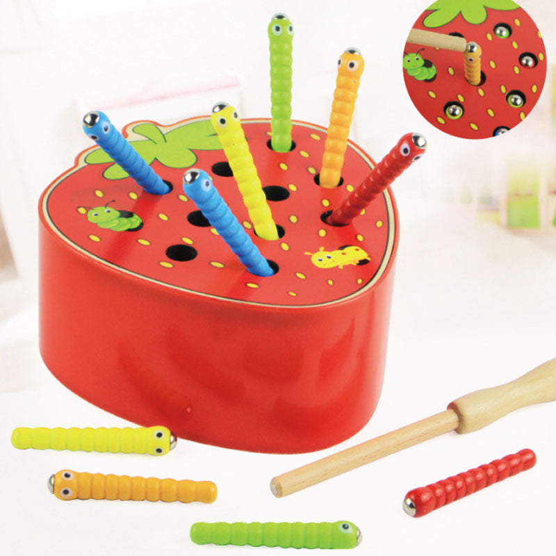 Wooden Fruit Catch Worm Game – Interactive Kids Toy for Fine Motor Skills, Hand-Eye Coordination, Pretend Play and Early Learning