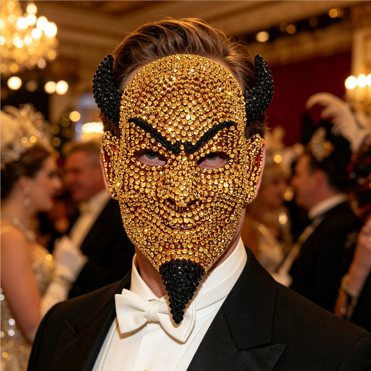 Crystal Horned Devil Mask – Rhinestone Full-Face Demon Costume Accessory for Halloween, Masquerade Balls, Festivals and Bold Gothic Party Looks
