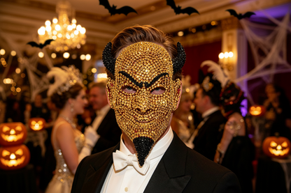 Crystal Horned Devil Mask – Rhinestone Full-Face Demon Costume Accessory for Halloween, Masquerade Balls, Festivals and Bold Gothic Party Looks
