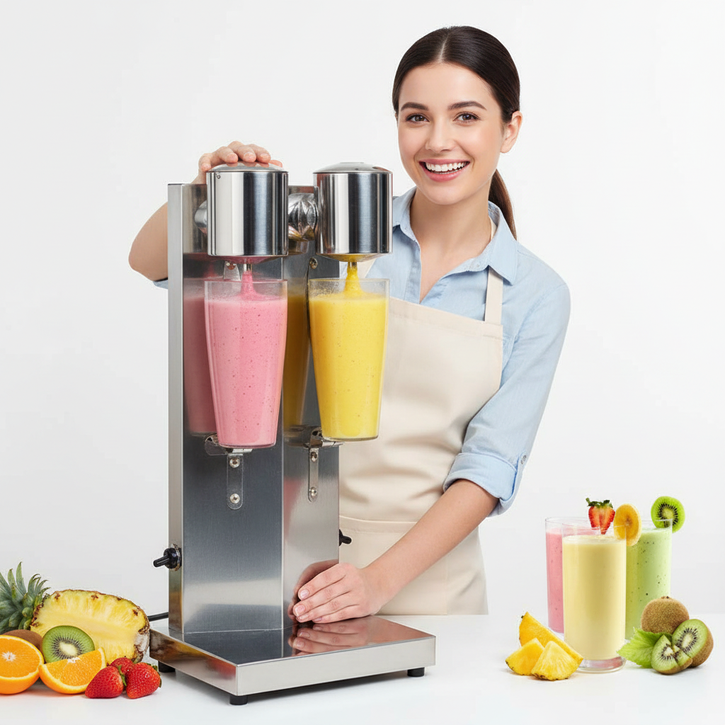 Double-Head Stainless Steel Milkshake Machine – Powerful Drink Mixer for Milk Foam, Smoothies, Bubble Tea and Café-Style Beverages at Home