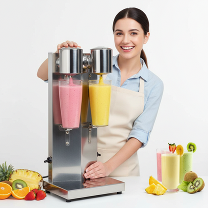 Double-Head Stainless Steel Milkshake Machine – Powerful Drink Mixer for Milk Foam, Smoothies, Bubble Tea and Café-Style Beverages at Home