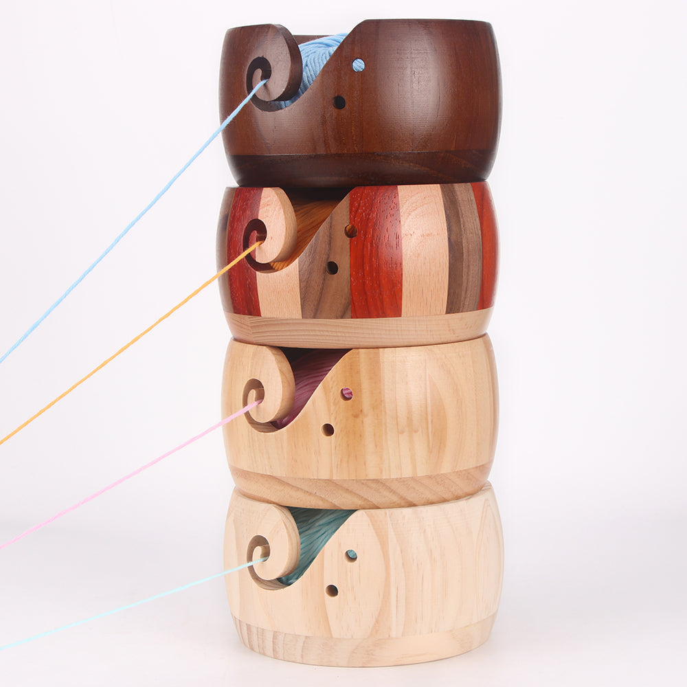 Wooden Yarn Bowl Holder – Round Knitting and Crochet Organizer with Swirl Cutout for Tangle-Free Wool Storage and Craft Projects