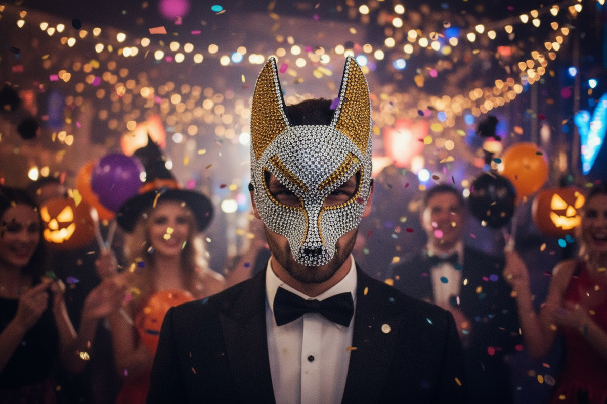 Luxury Rhinestone Wolf Mask – Sparkling Animal Half-Face Masquerade Accessory for Halloween, Costume Balls, Festivals and Dramatic Party Looks