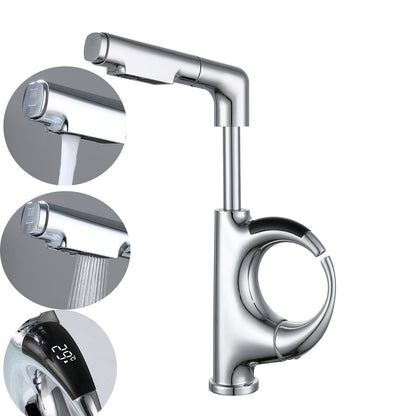 LED Temperature Display Kitchen Faucet – Mechanical Arm Mixer with Pull-Out Sprayer, Adjustable Height and Dual Water Modes for Modern Sinks