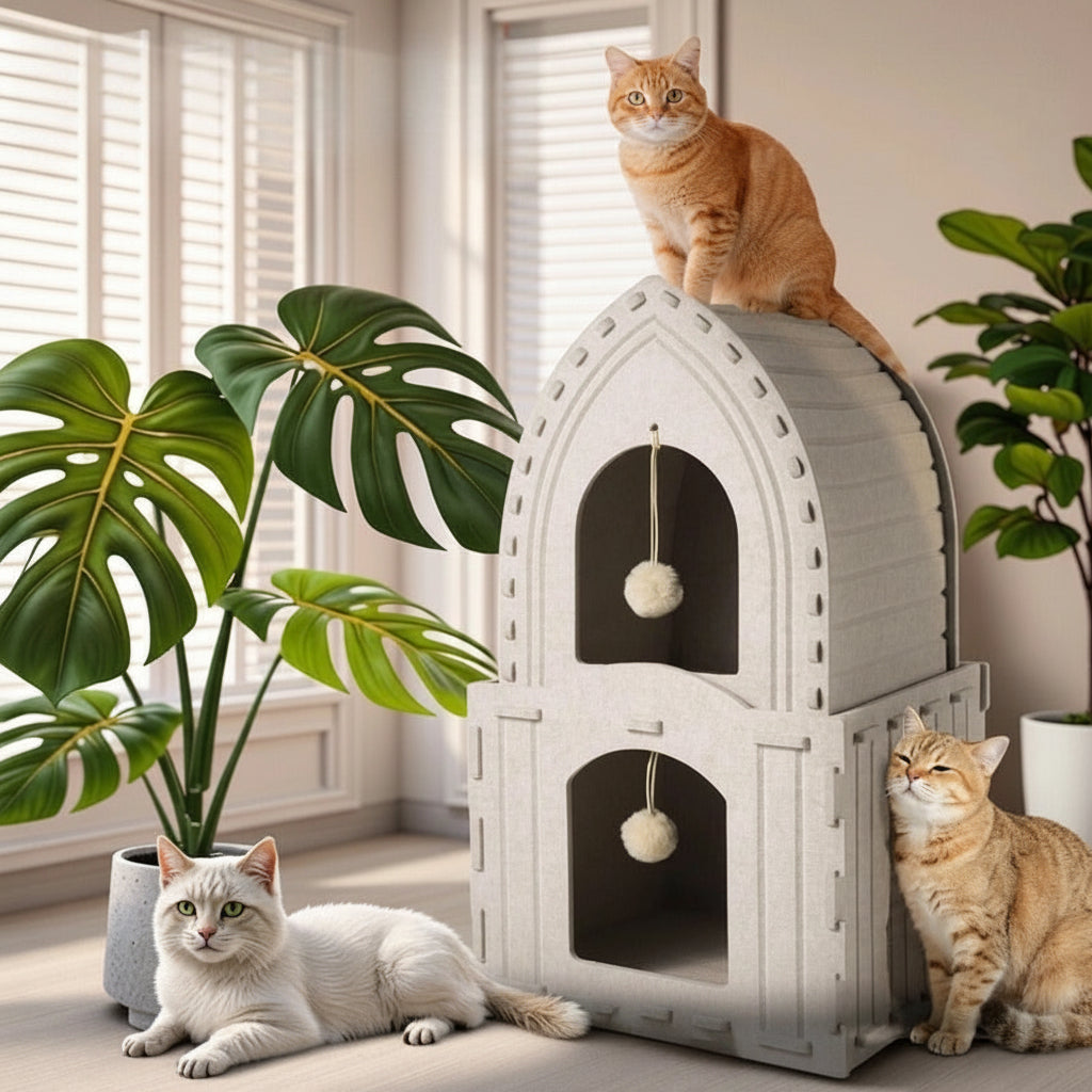 Multi-Function Detachable Cat House – Two-Storey Indoor Kitty Condo with Washable Cushioned Bed for Kittens and Multiple Small Pets