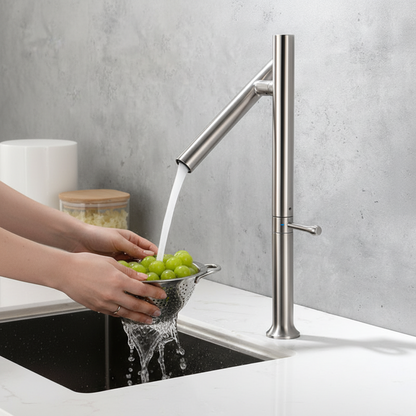 Stainless Steel Kitchen Faucet – Folding 360° Rotating Hot and Cold Mixer Tap with Ceramic Valve for Modern Sink Upgrades