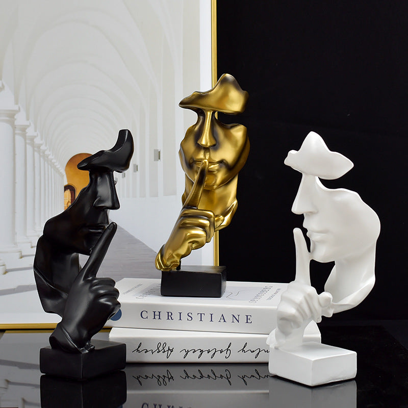 Abstract Resin Silence is Gold Statue - Thoughtful Art Sculpture for Living Room or Office Desktop, Perfect Gift for Creatives